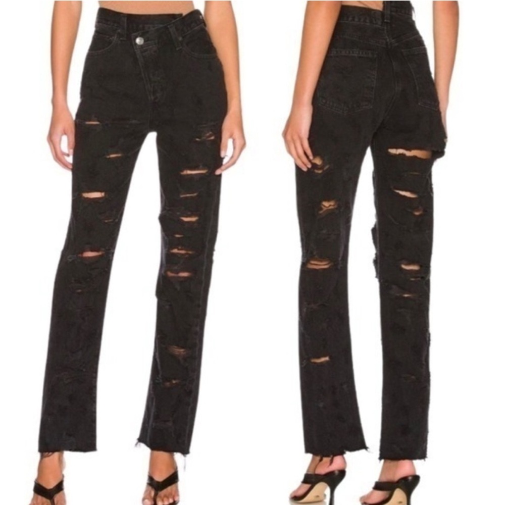 Agolde High Rise Black Jeans Distressed